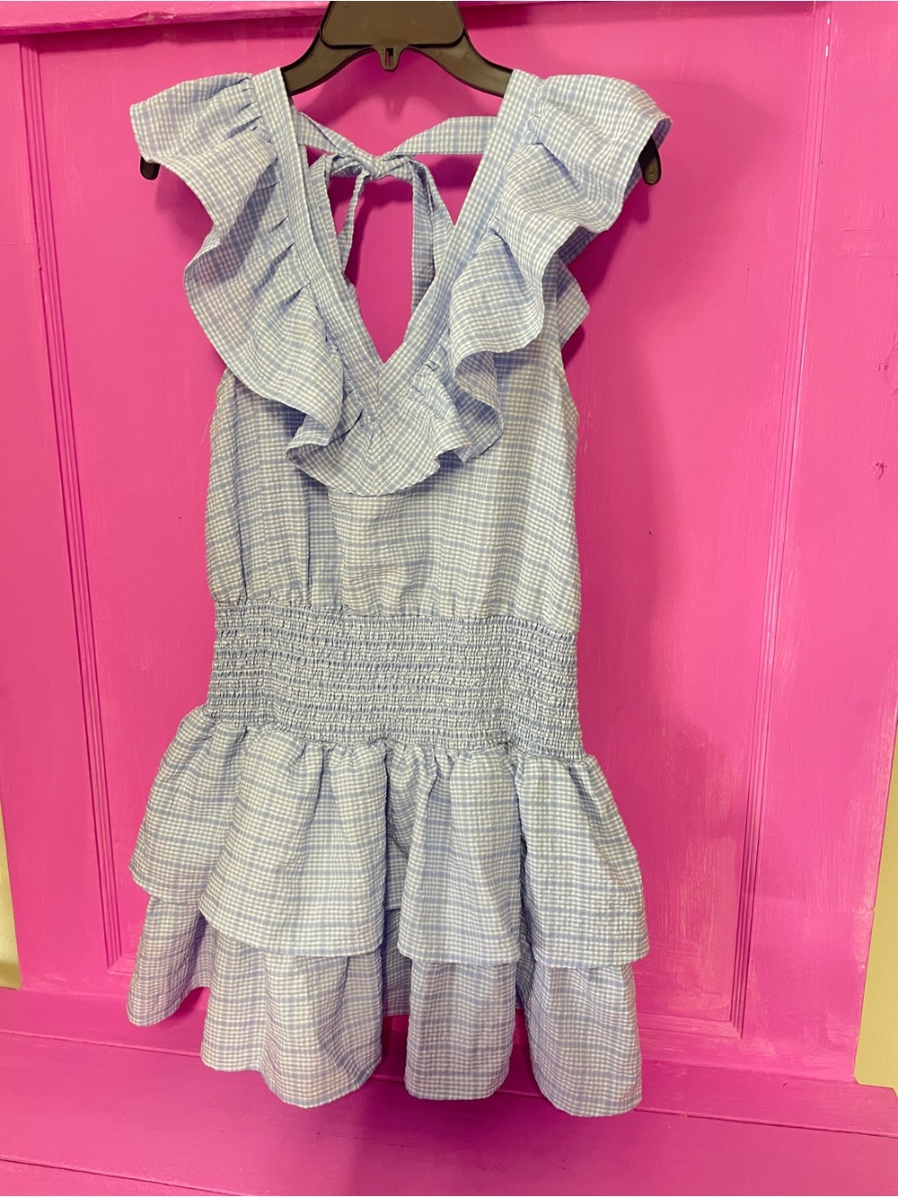 Light Blue Ruffle Tiered Mini Dress with Smocked Waist